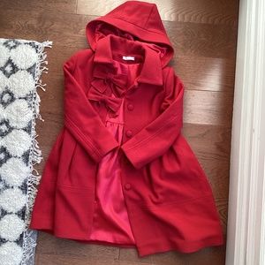 Red hooded girls wool coat, size 8